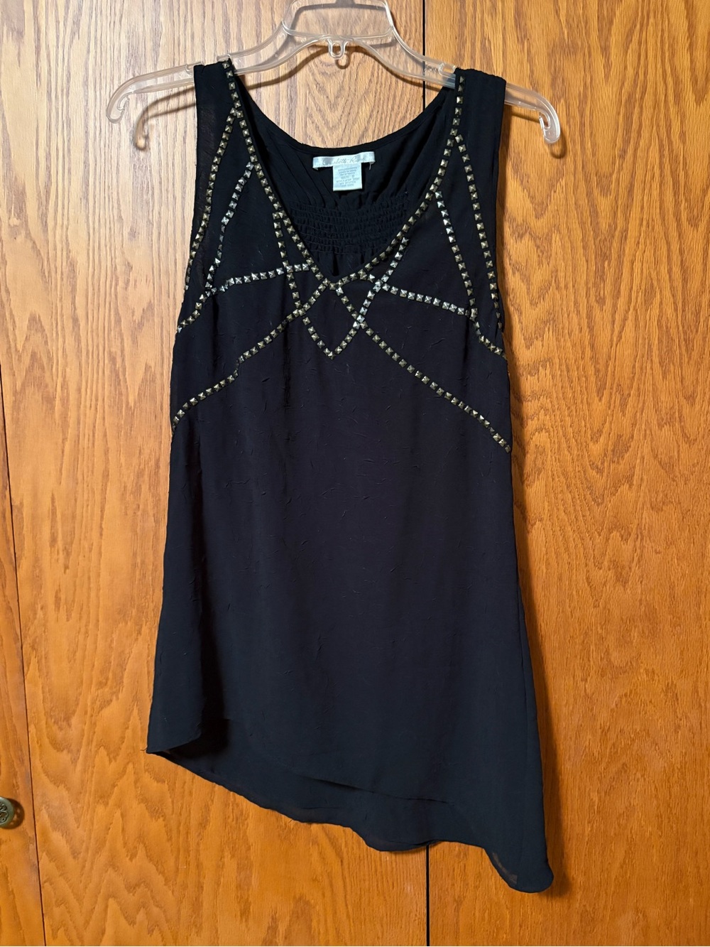 Charlotte Russe Studded Asymmetrical Black Chiffon Blouse - Size S